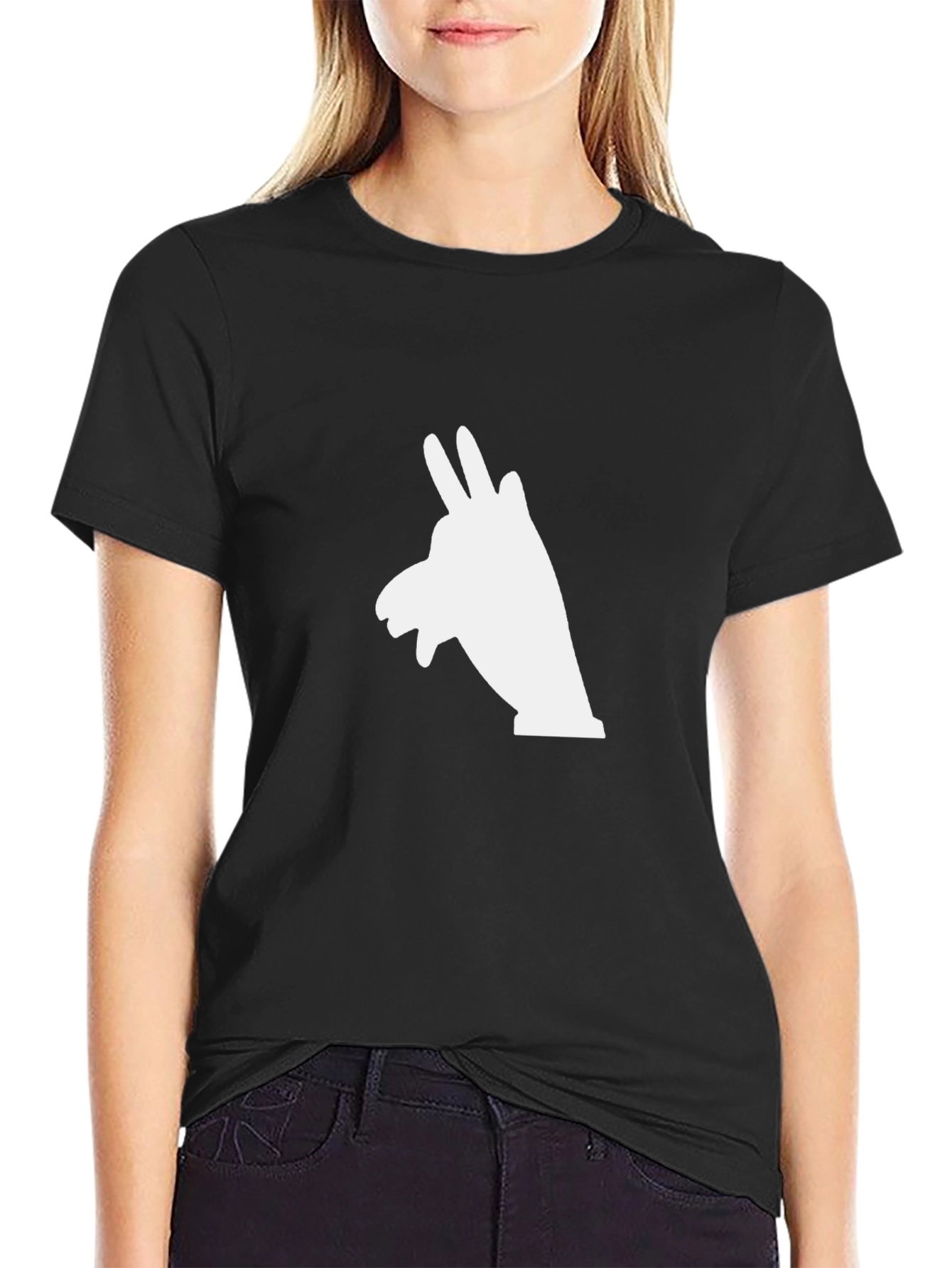 Black T-Shirt with Llama Hand Shadow Graphic