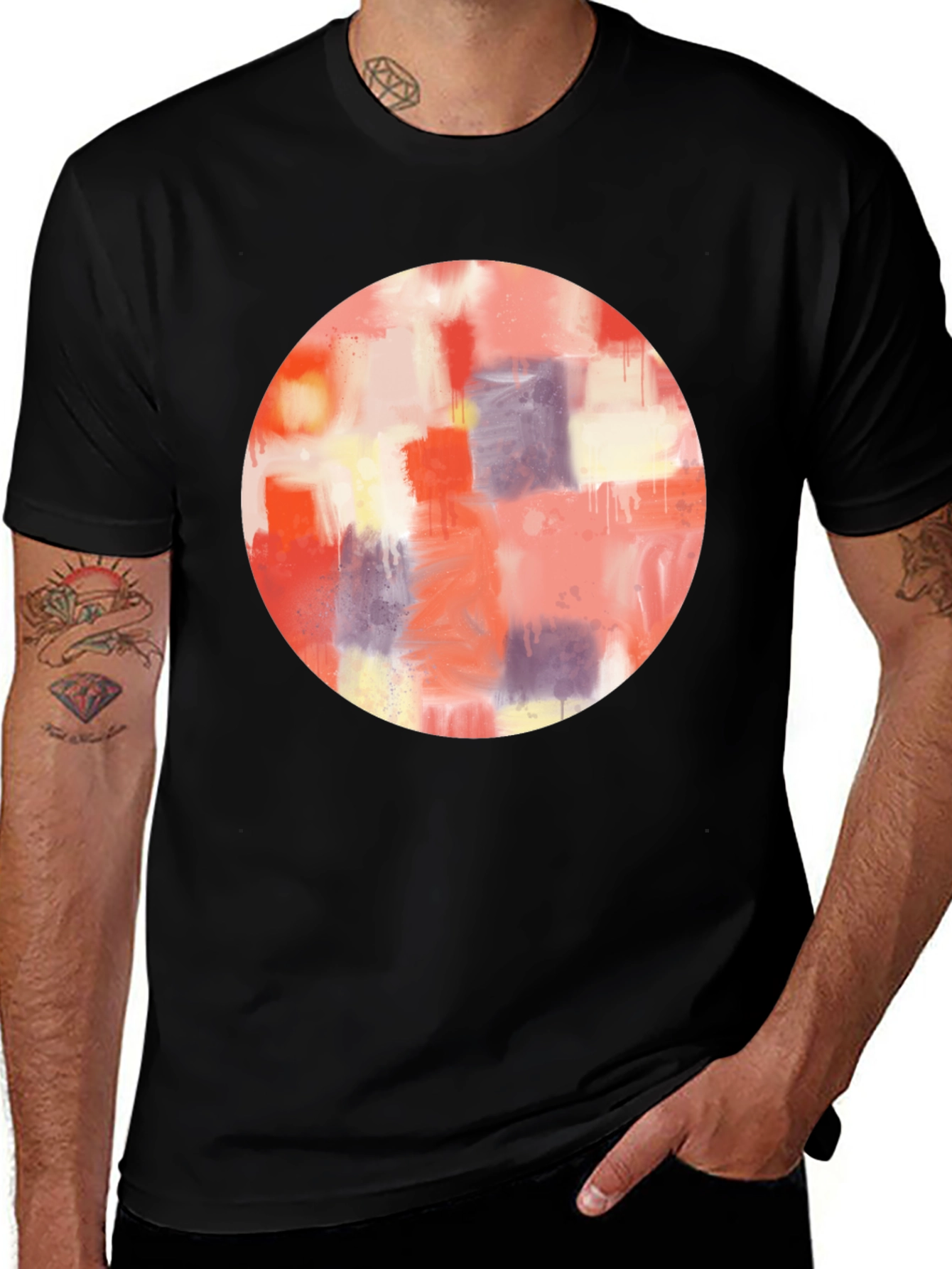 Abstract Art Circle Graphic Tee - Mens Black T-Shirt