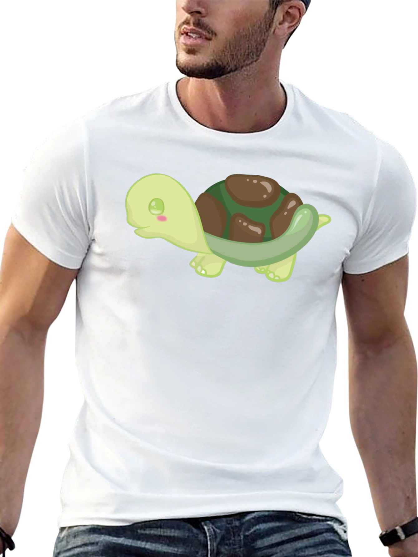 Cute Turtle Graphic Tee - Black Cotton T-Shirt