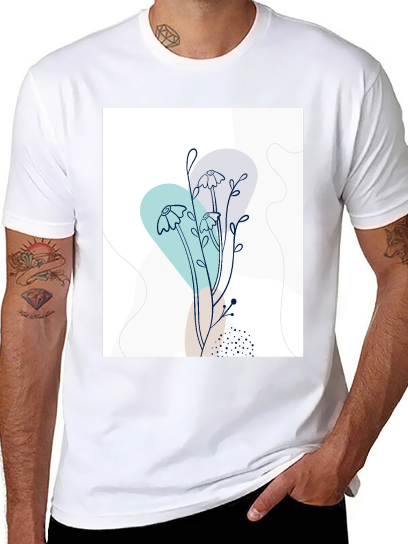 Modern Floral Graphic Tee - Black