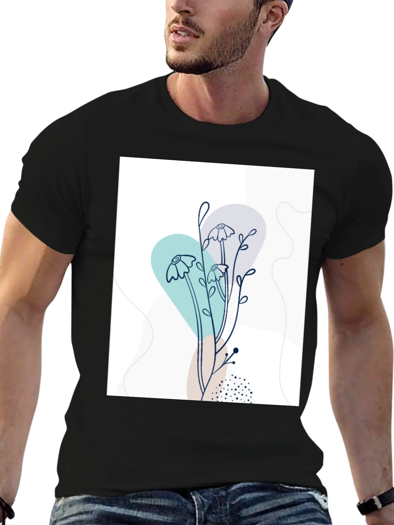 Modern Floral Graphic Tee - Black