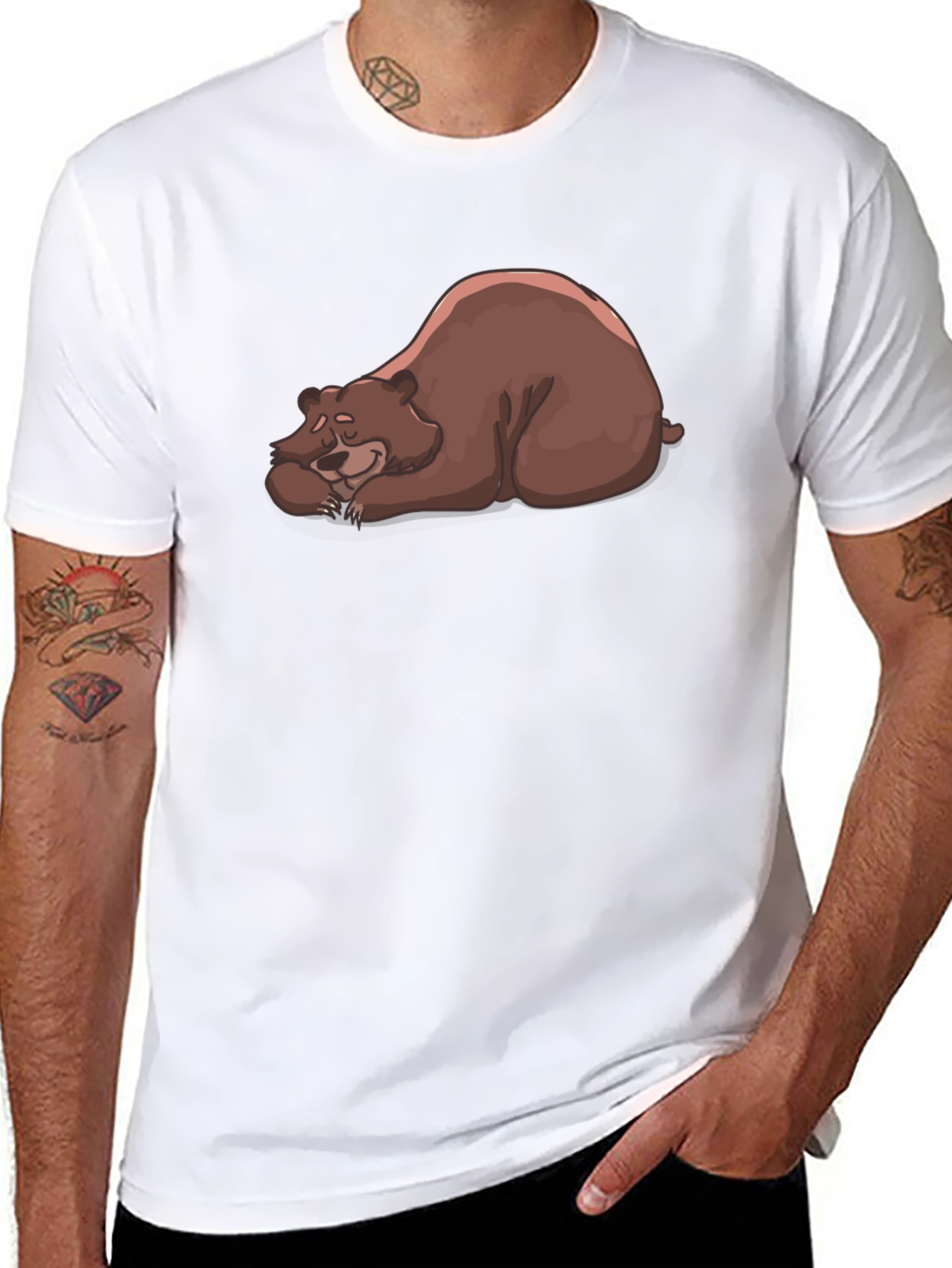 Sleeping Bear Graphic Tee - Black Crew Neck T-Shirt