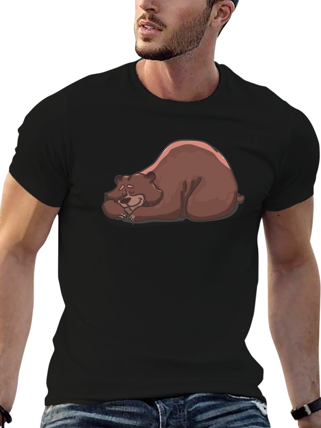 Sleeping Bear Graphic Tee - Black Crew Neck T-Shirt