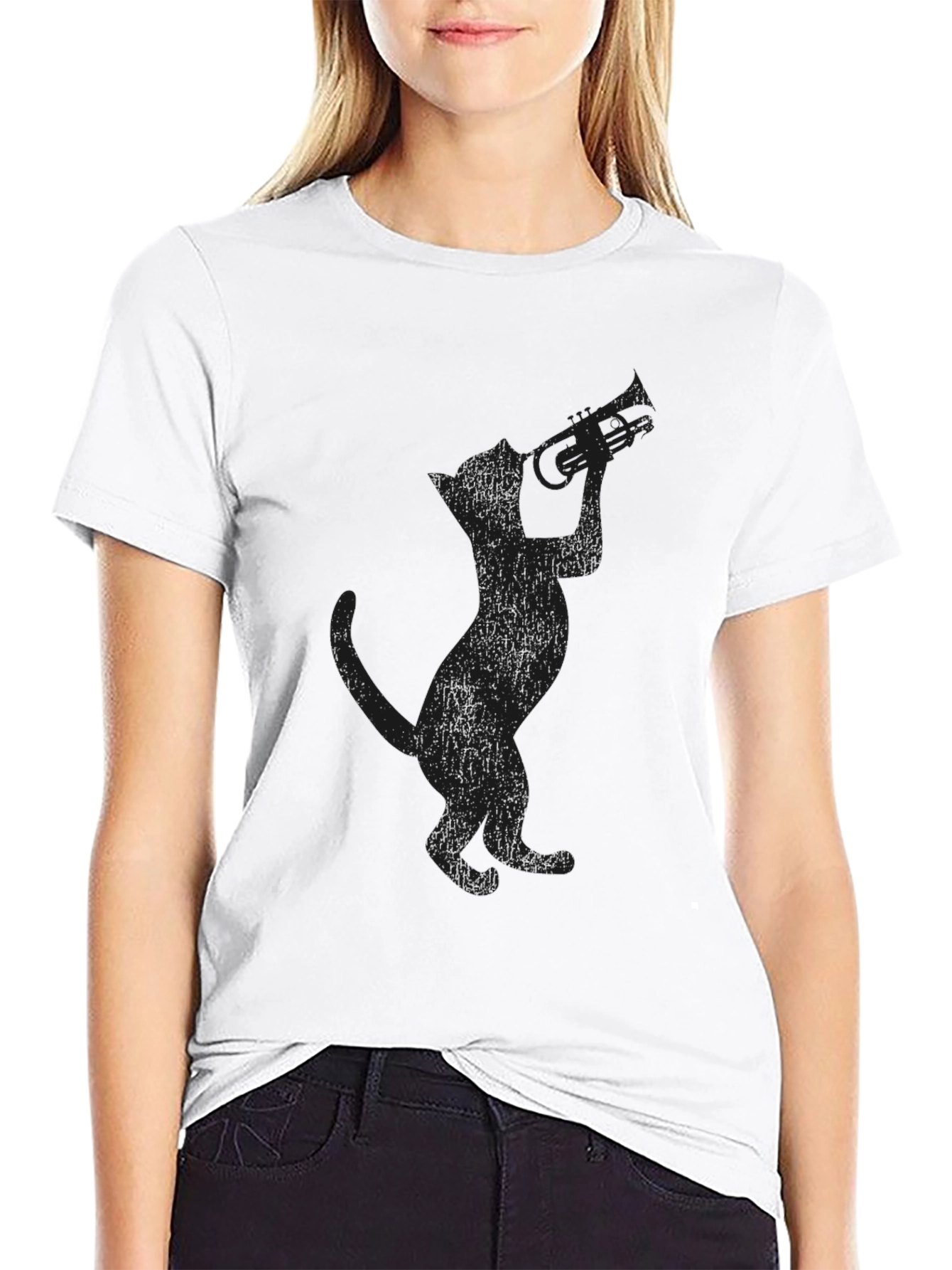 Cool Cat Trumpet Player Black T-Shirt