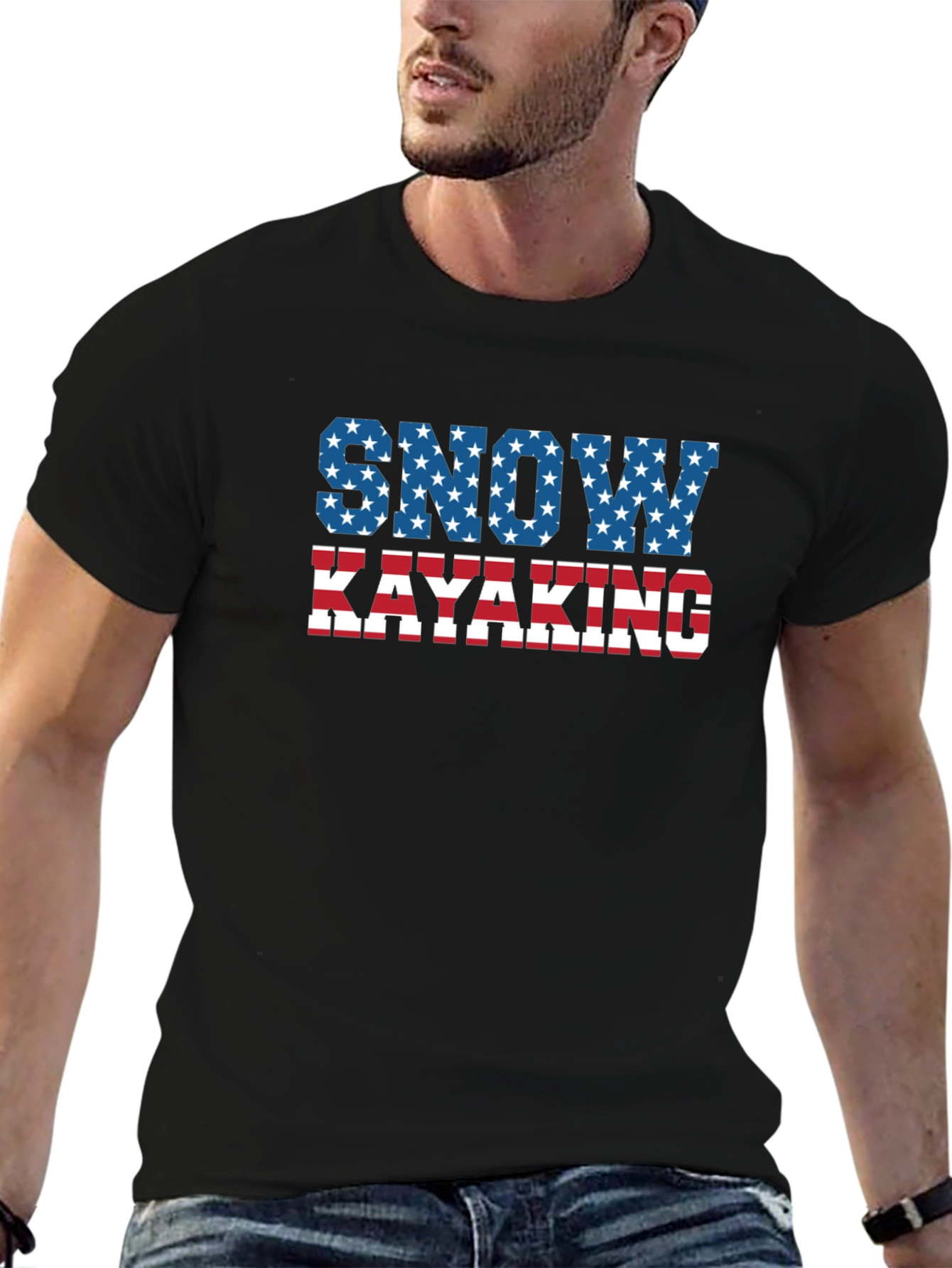 Snow Kayaking American Flag T-Shirt