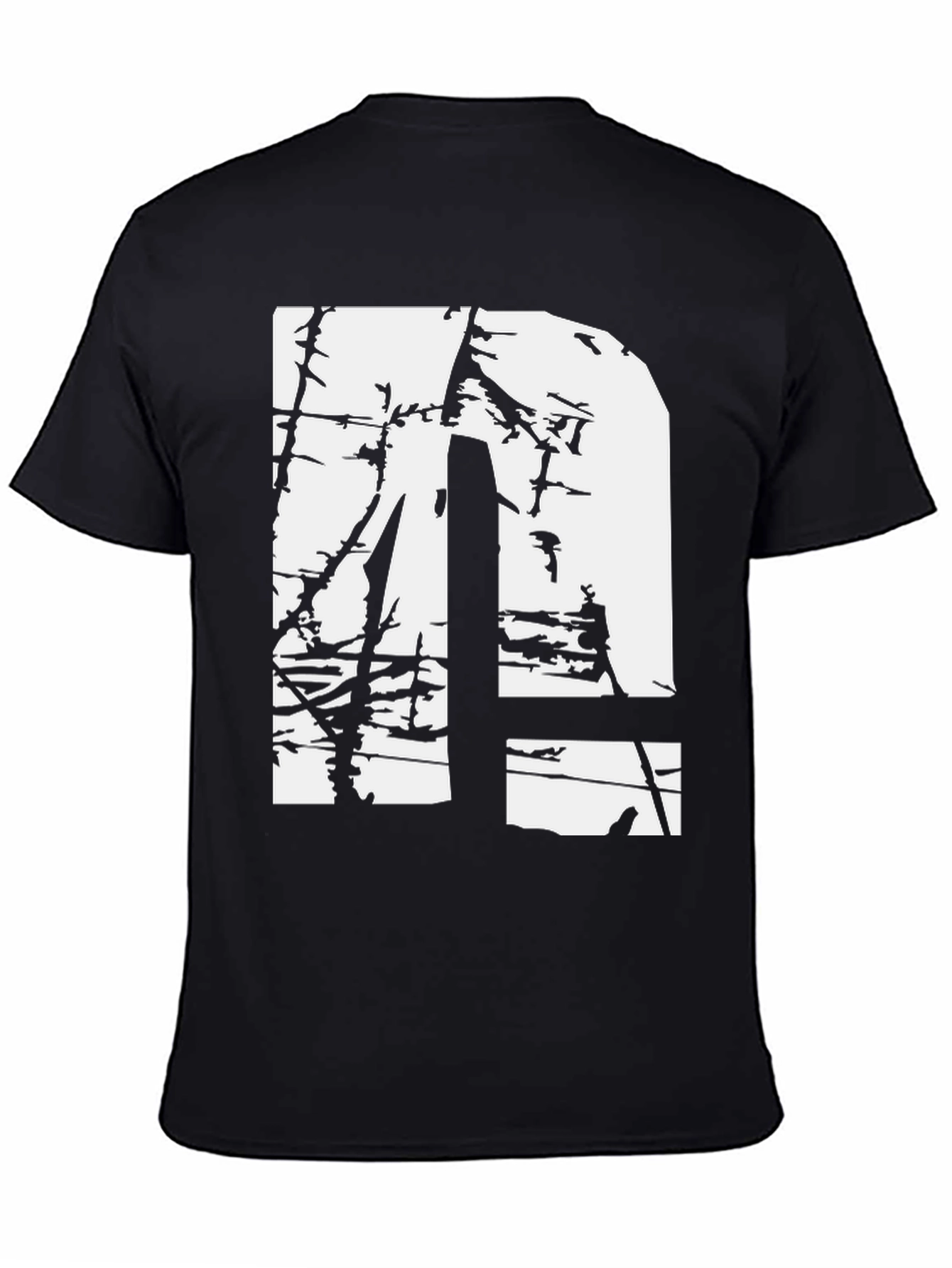 Distressed White Letter N Graphic Black T-Shirt