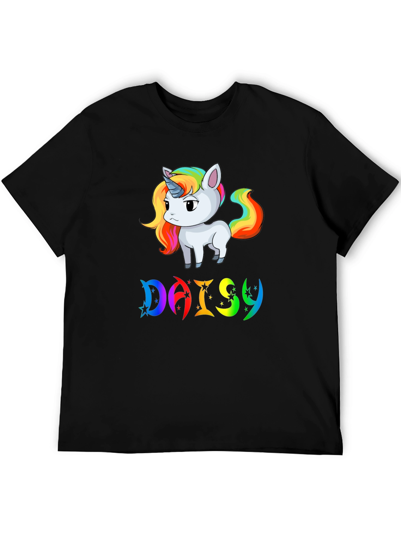 Unicorn Daisy Personalized Black T-Shirt