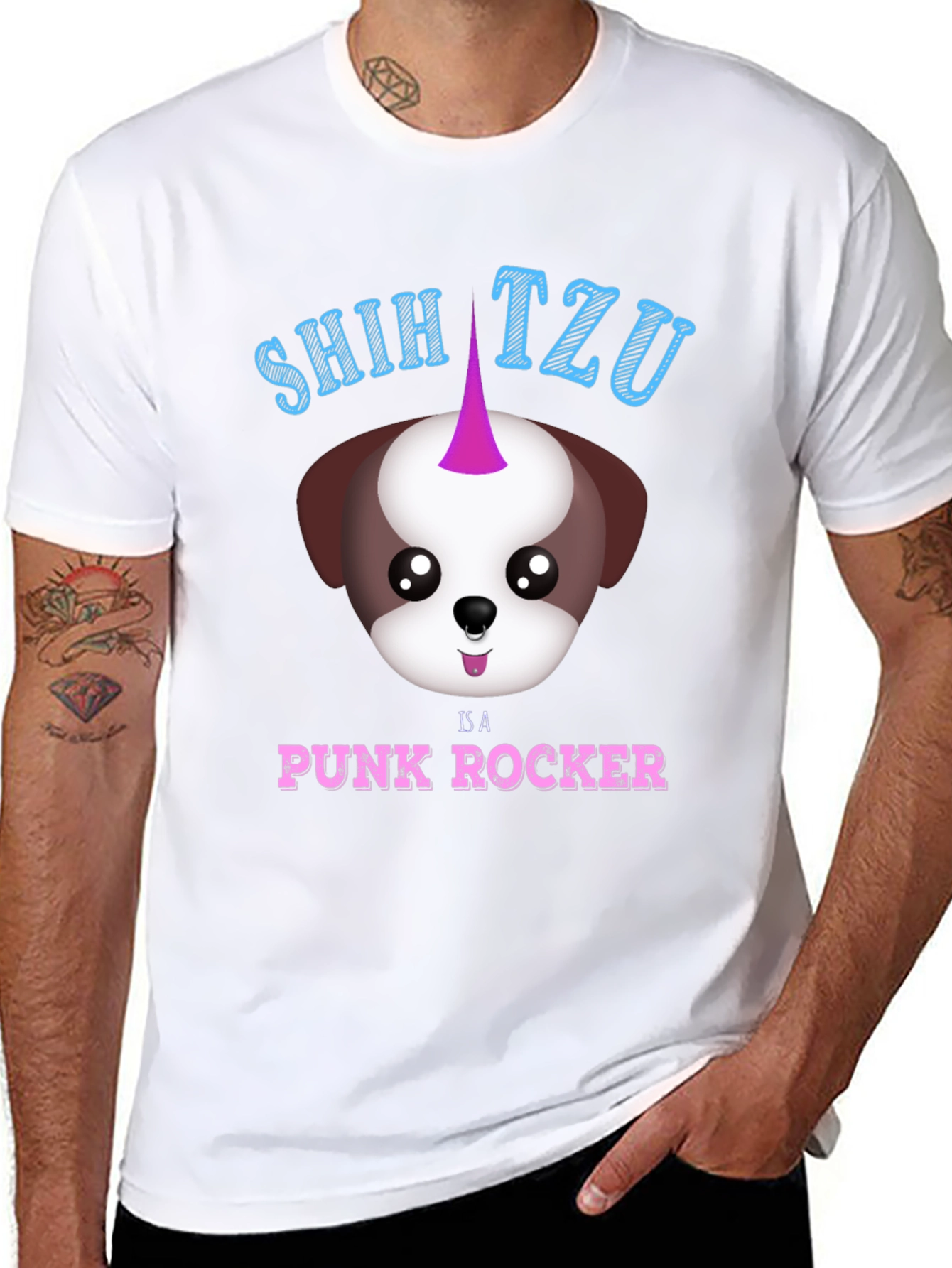 Shih Tzu Punk Rocker T-Shirt - Black Cotton