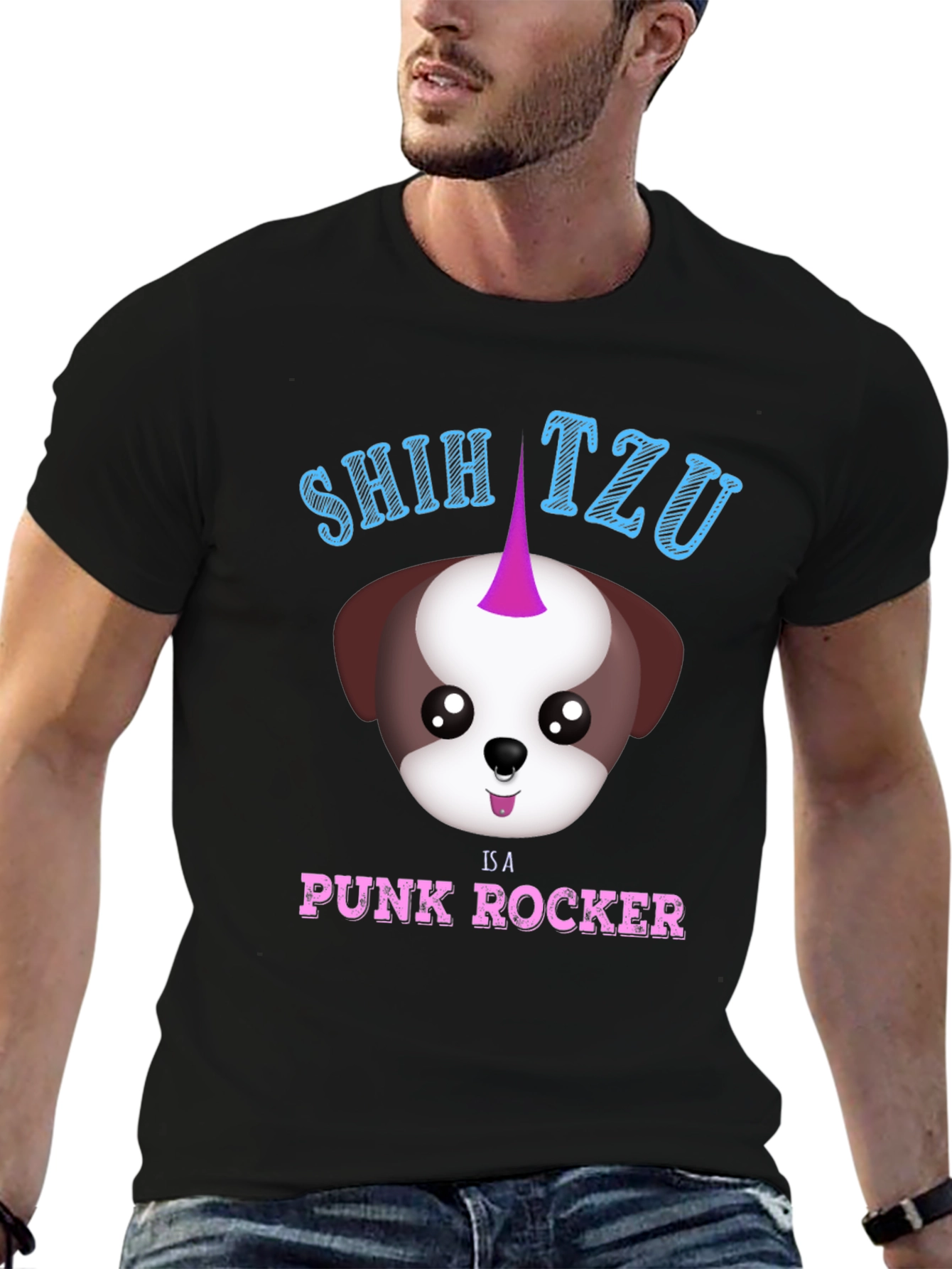 Shih Tzu Punk Rocker T-Shirt - Black Cotton