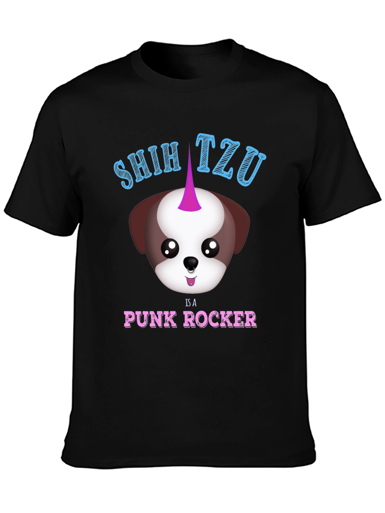Shih Tzu Punk Rocker T-Shirt - Black Cotton