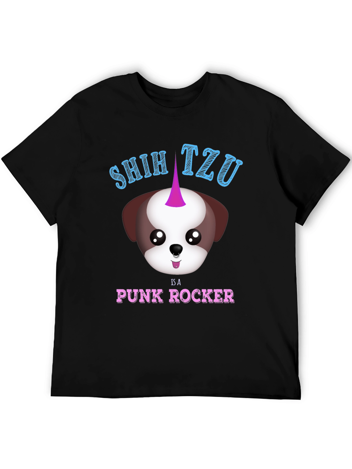 Shih Tzu Punk Rocker T-Shirt - Black Cotton