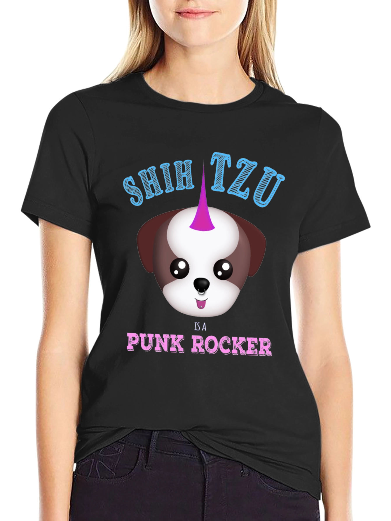 Shih Tzu Punk Rocker T-Shirt - Black Cotton