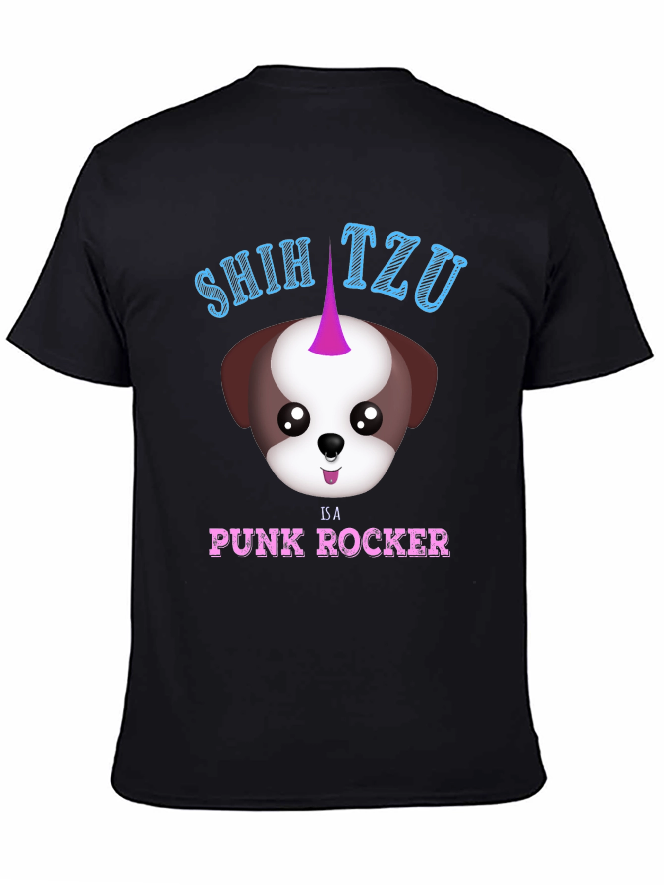 Shih Tzu Punk Rocker T-Shirt - Black Cotton