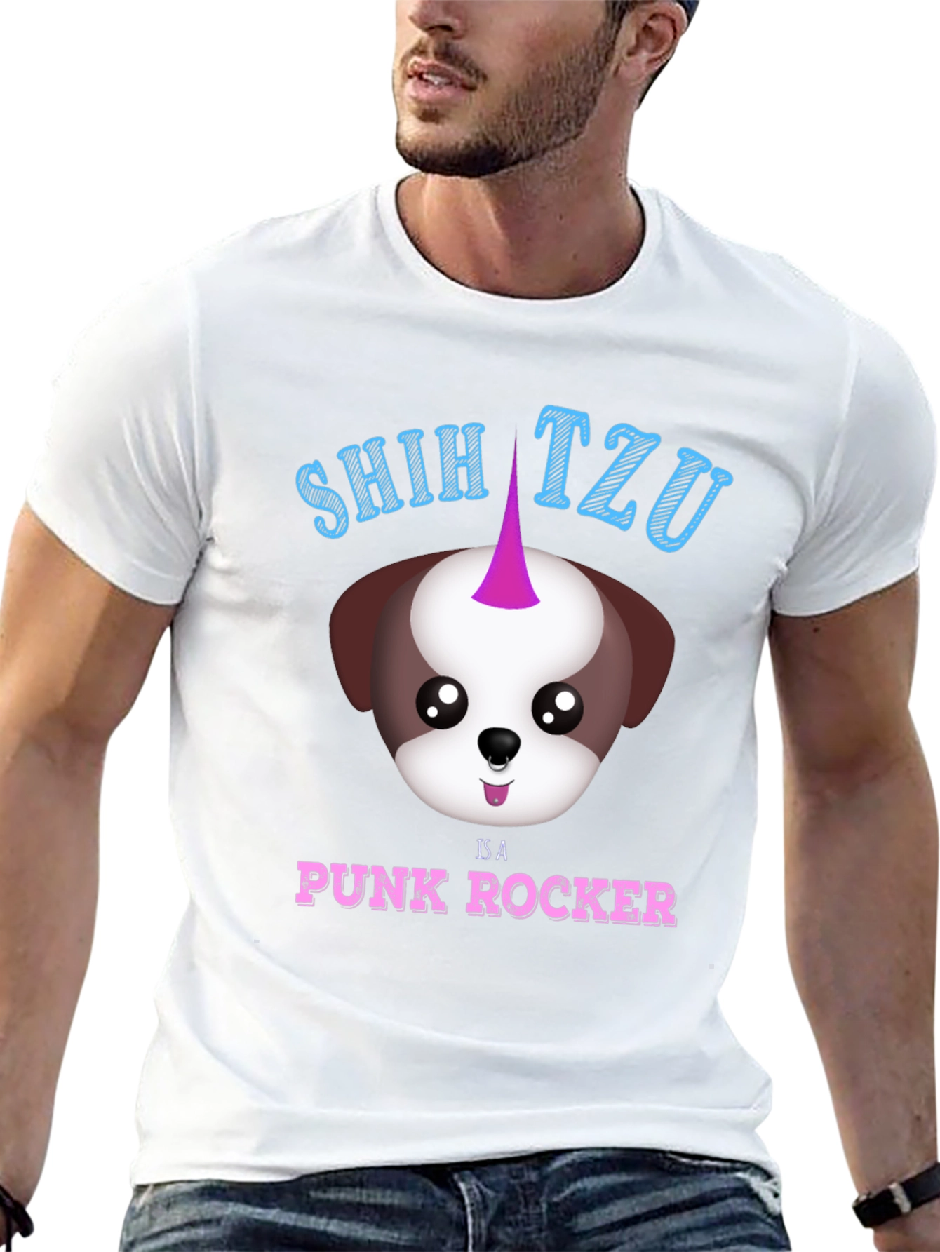 Shih Tzu Punk Rocker T-Shirt - Black Cotton