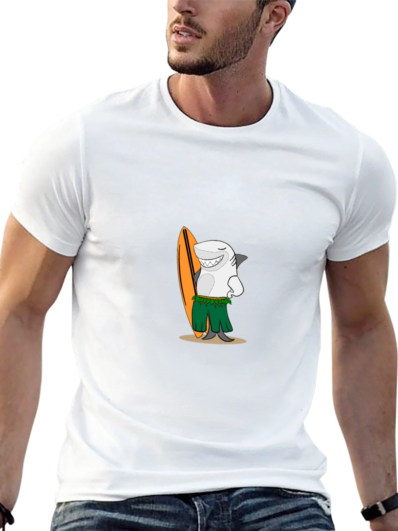 Surfing Shark Graphic Tee - Mens Black T-Shirt