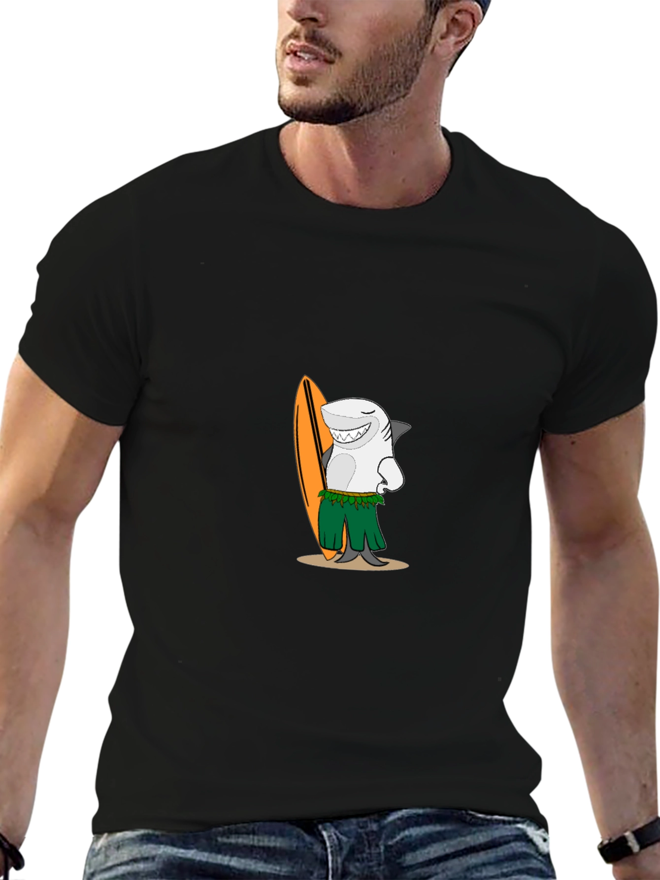 Surfing Shark Graphic Tee - Mens Black T-Shirt