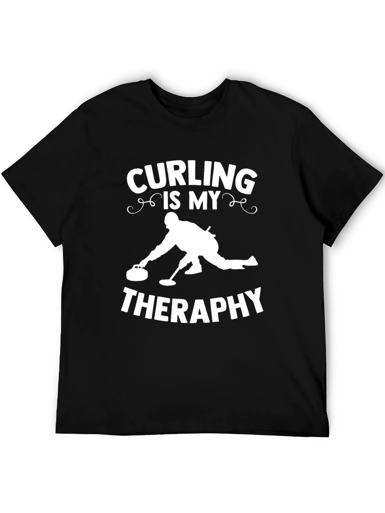Curling Is My Therapy Black T-Shirt