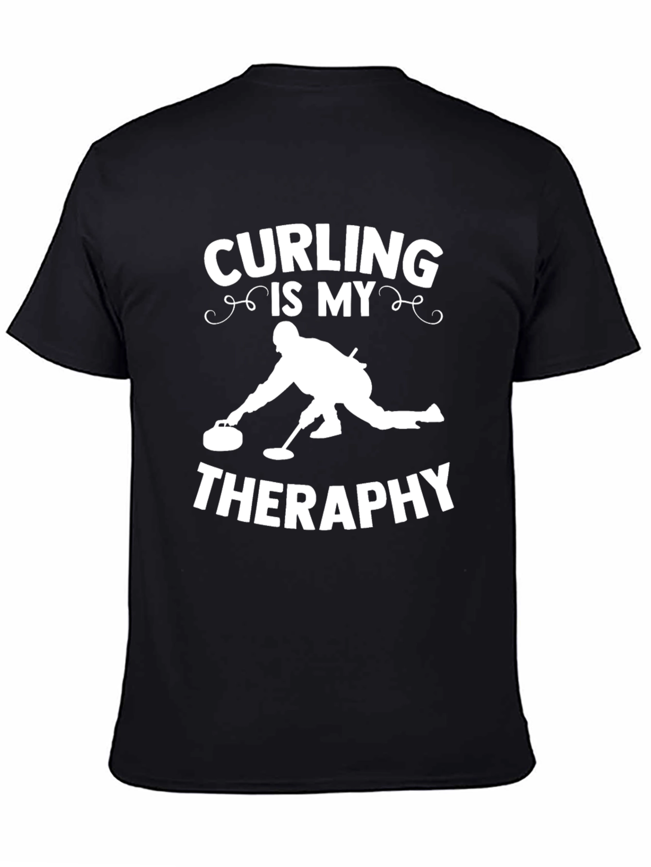 Curling Is My Therapy Black T-Shirt