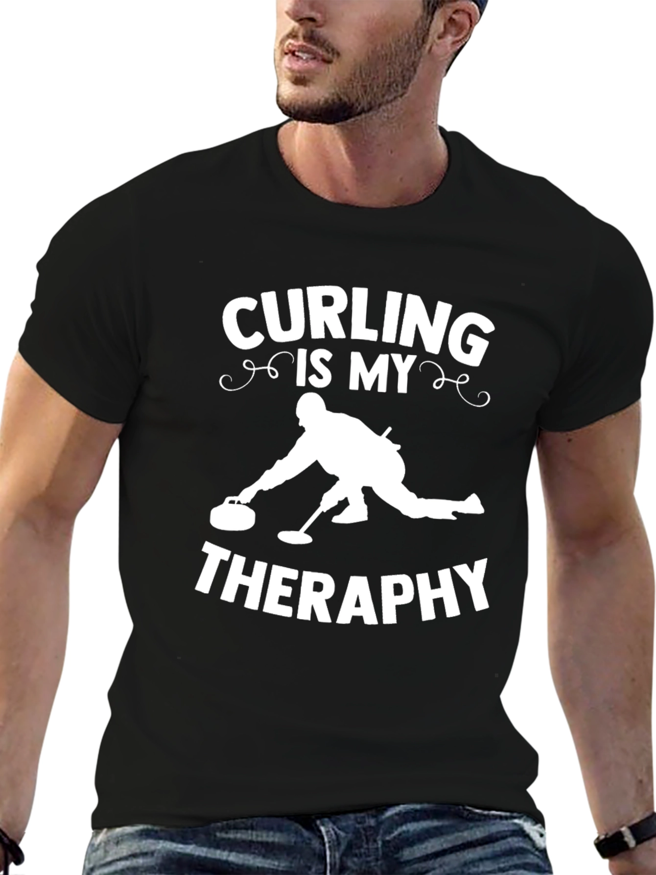 Curling Is My Therapy Black T-Shirt