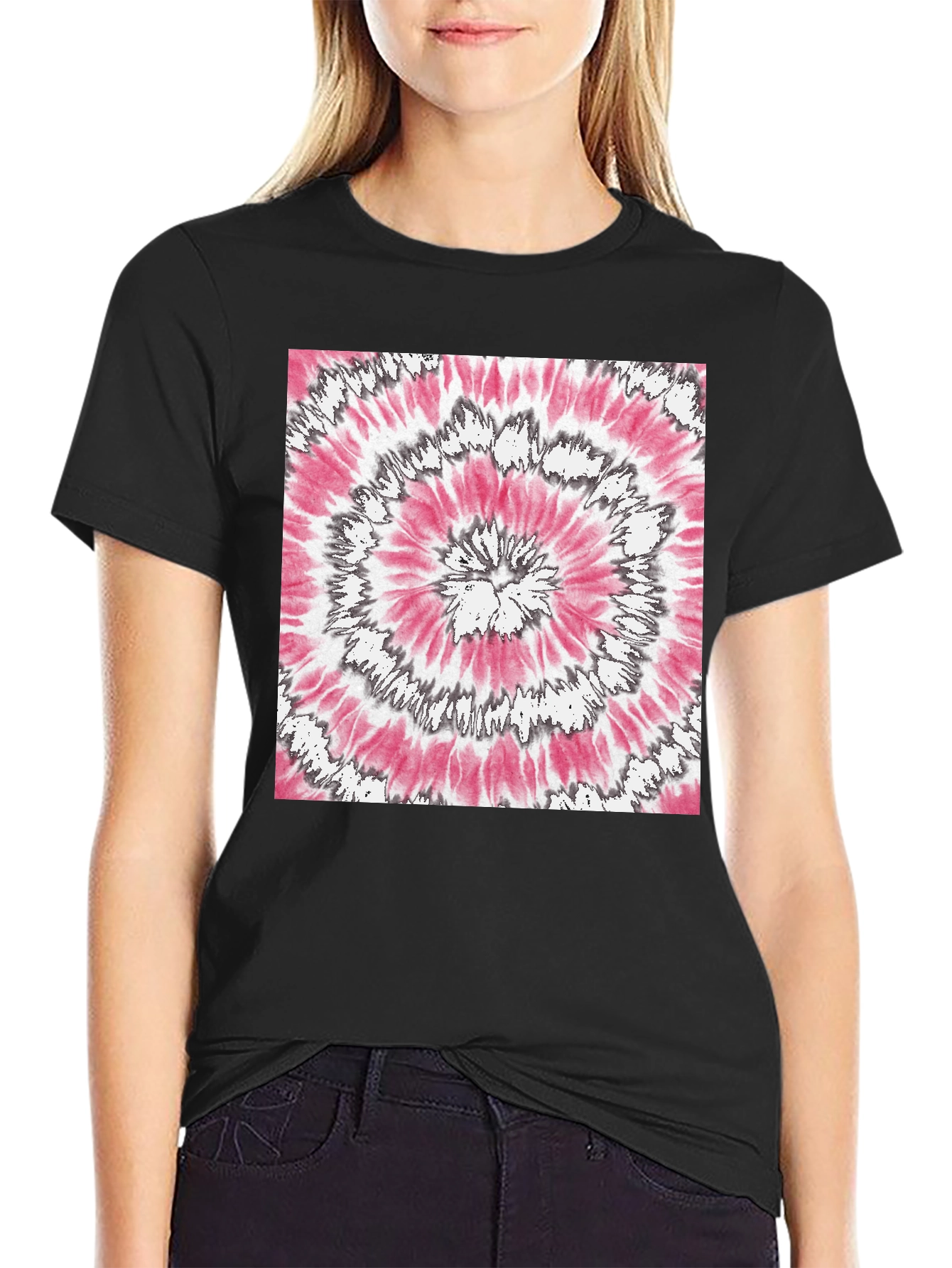 Pink & Gray Spiral Tie-Dye Graphic T-Shirt