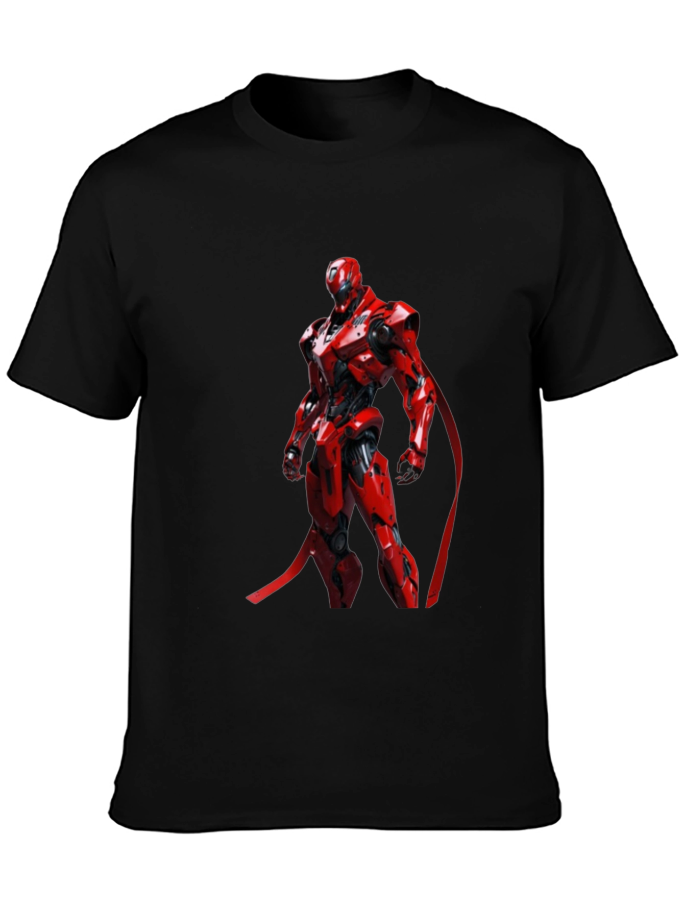 Red Robot Graphic Print Black T-Shirt