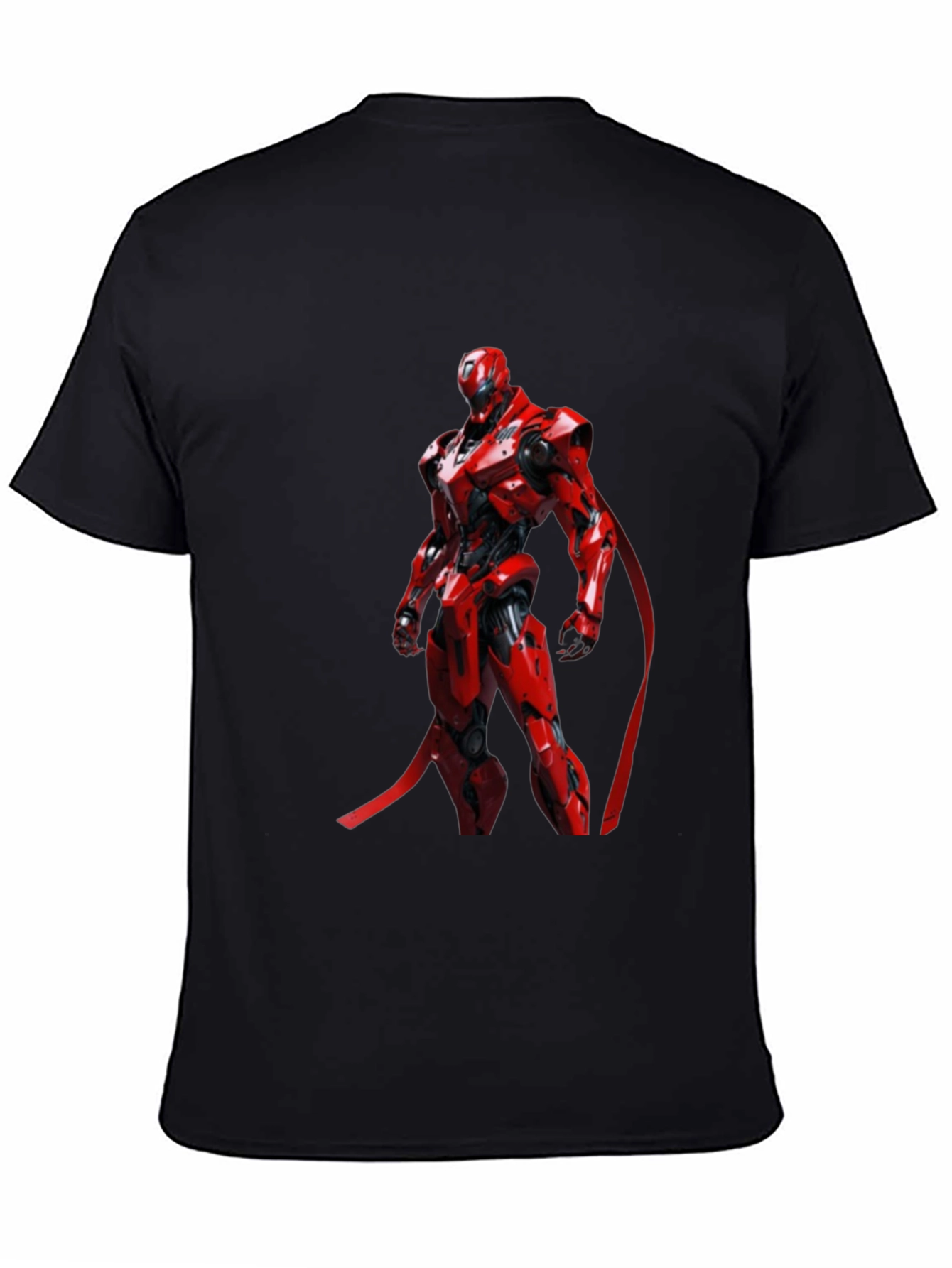 Red Robot Graphic Print Black T-Shirt