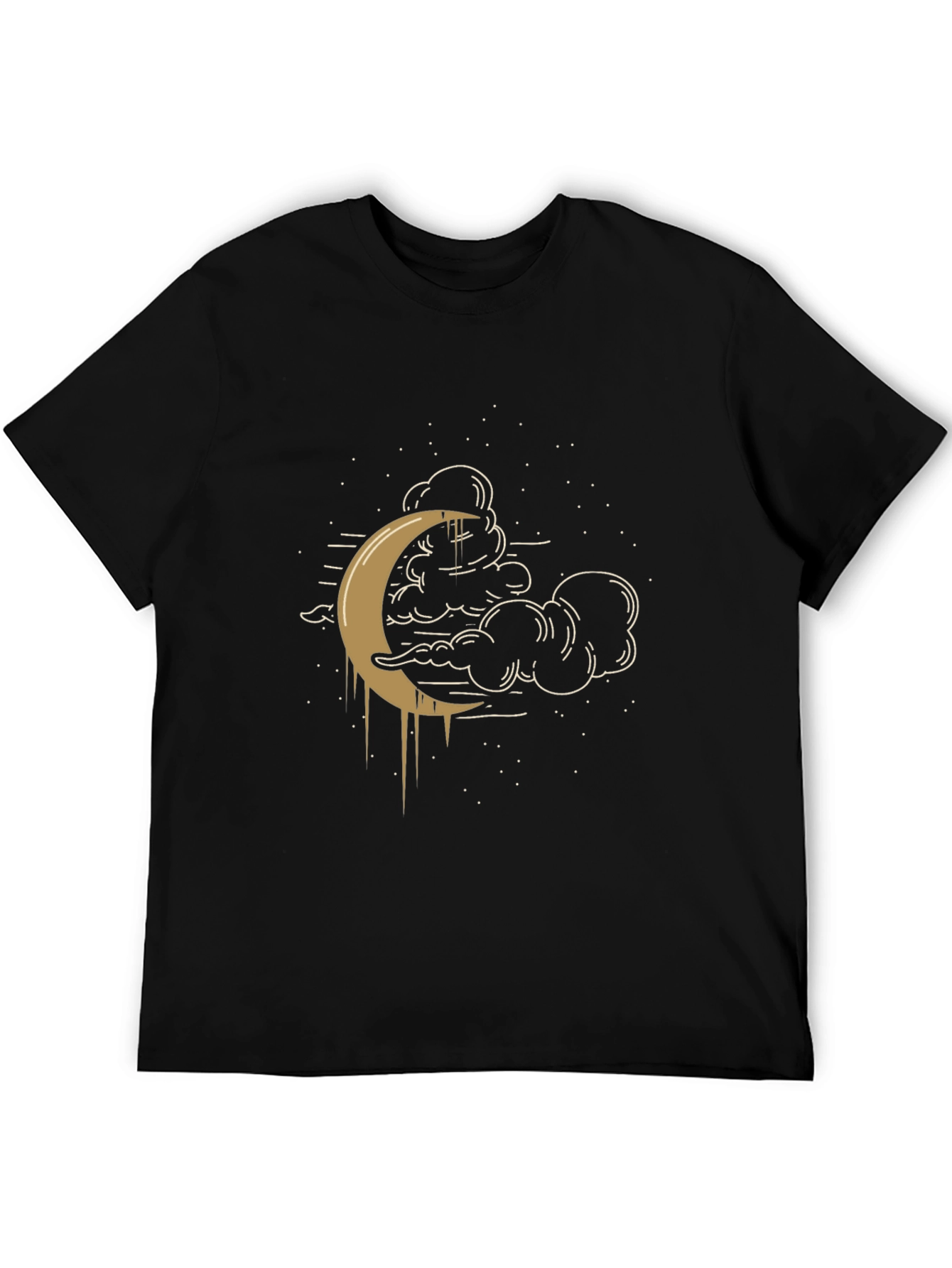 Celestial Crescent Moon Graphic Tee - Black