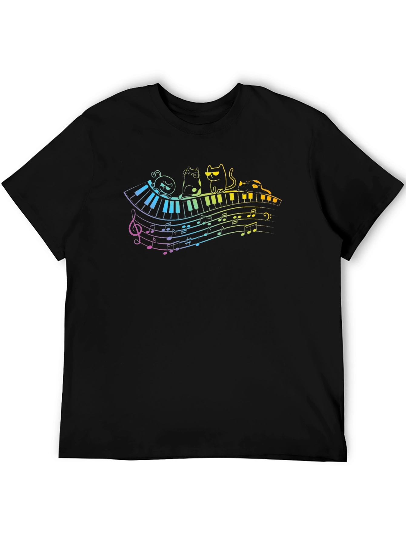 Cat Piano Music Rainbow T-Shirt
