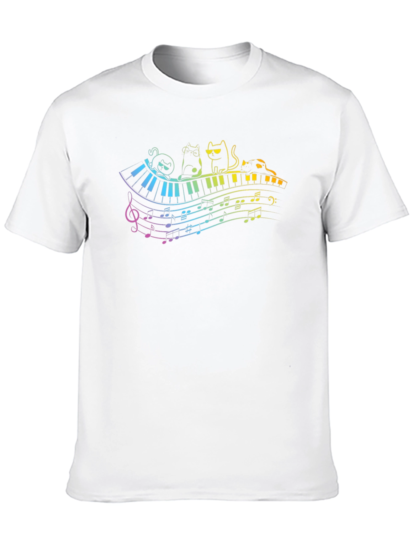 Cat Piano Music Rainbow T-Shirt