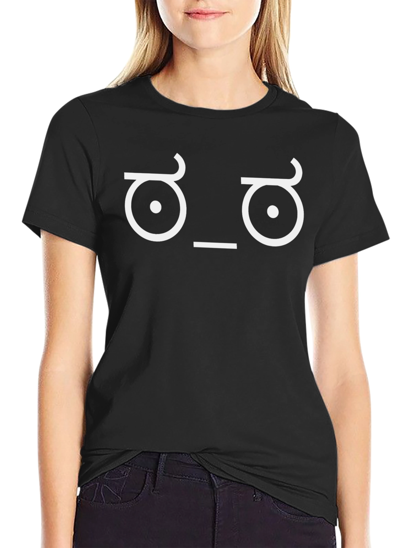 Black T-Shirt with Funny Suspicious Face Design