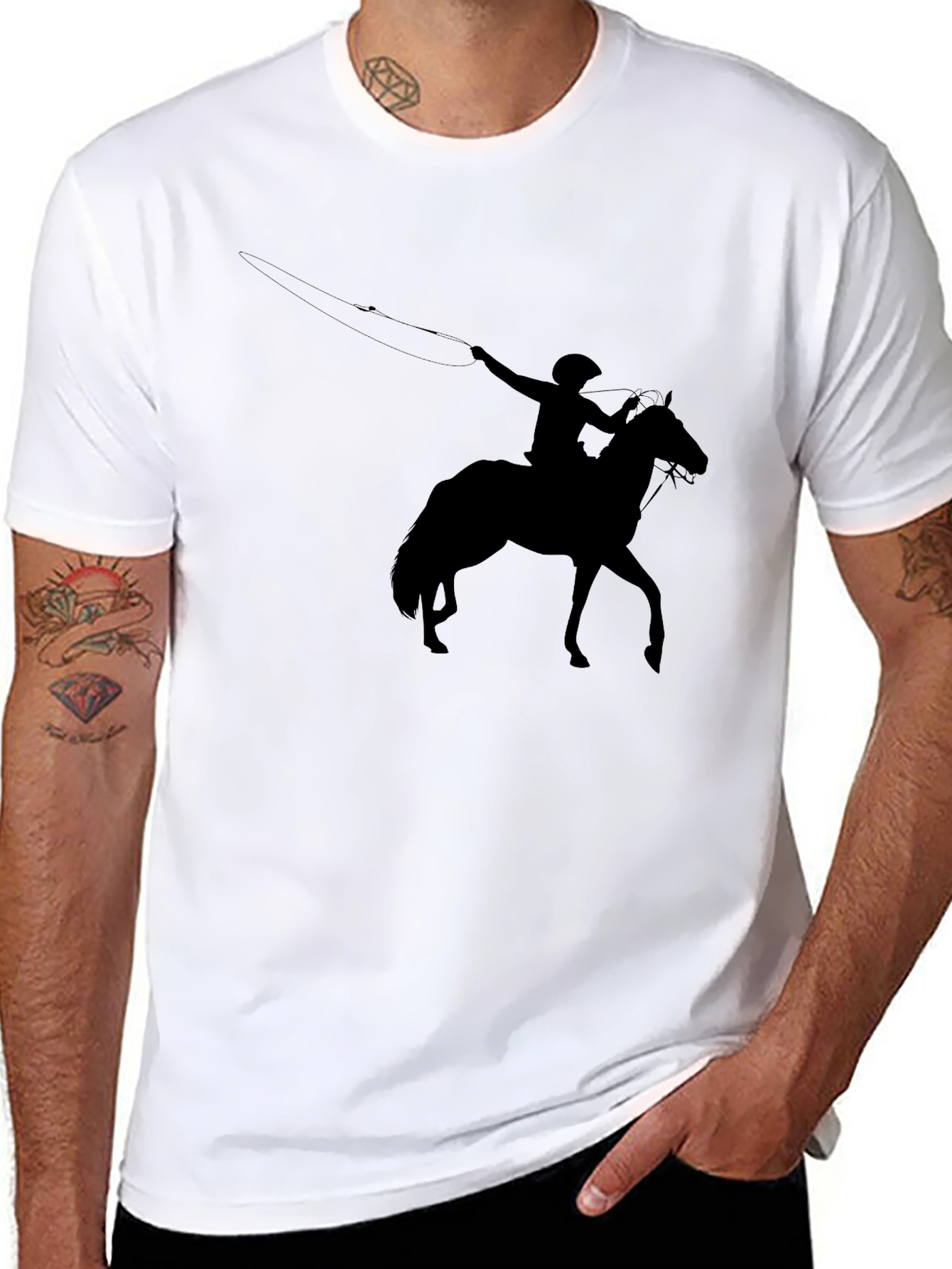 Roping Cowboy Graphic T-Shirt - Black