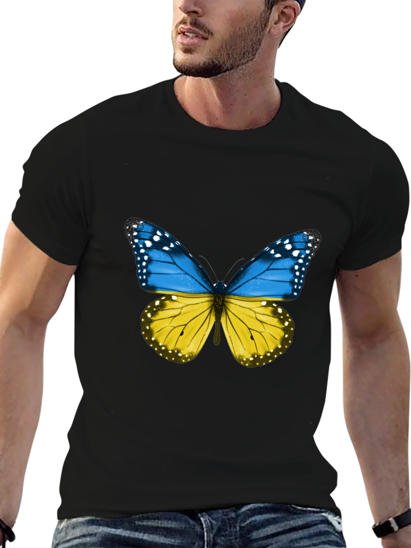 Ukraine Butterfly Graphic Tee - Black Cotton T-Shirt