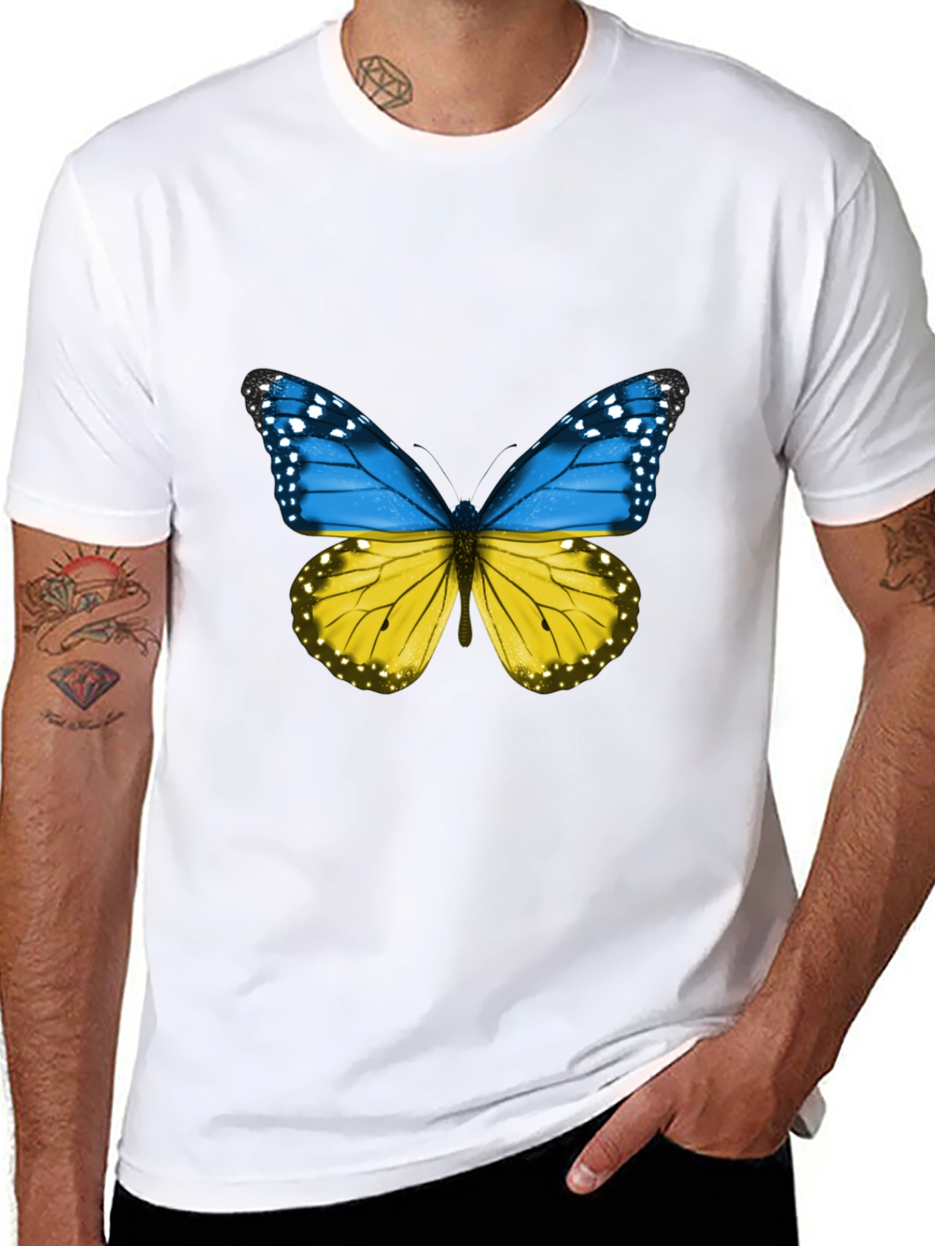 Ukraine Butterfly Graphic Tee - Black Cotton T-Shirt