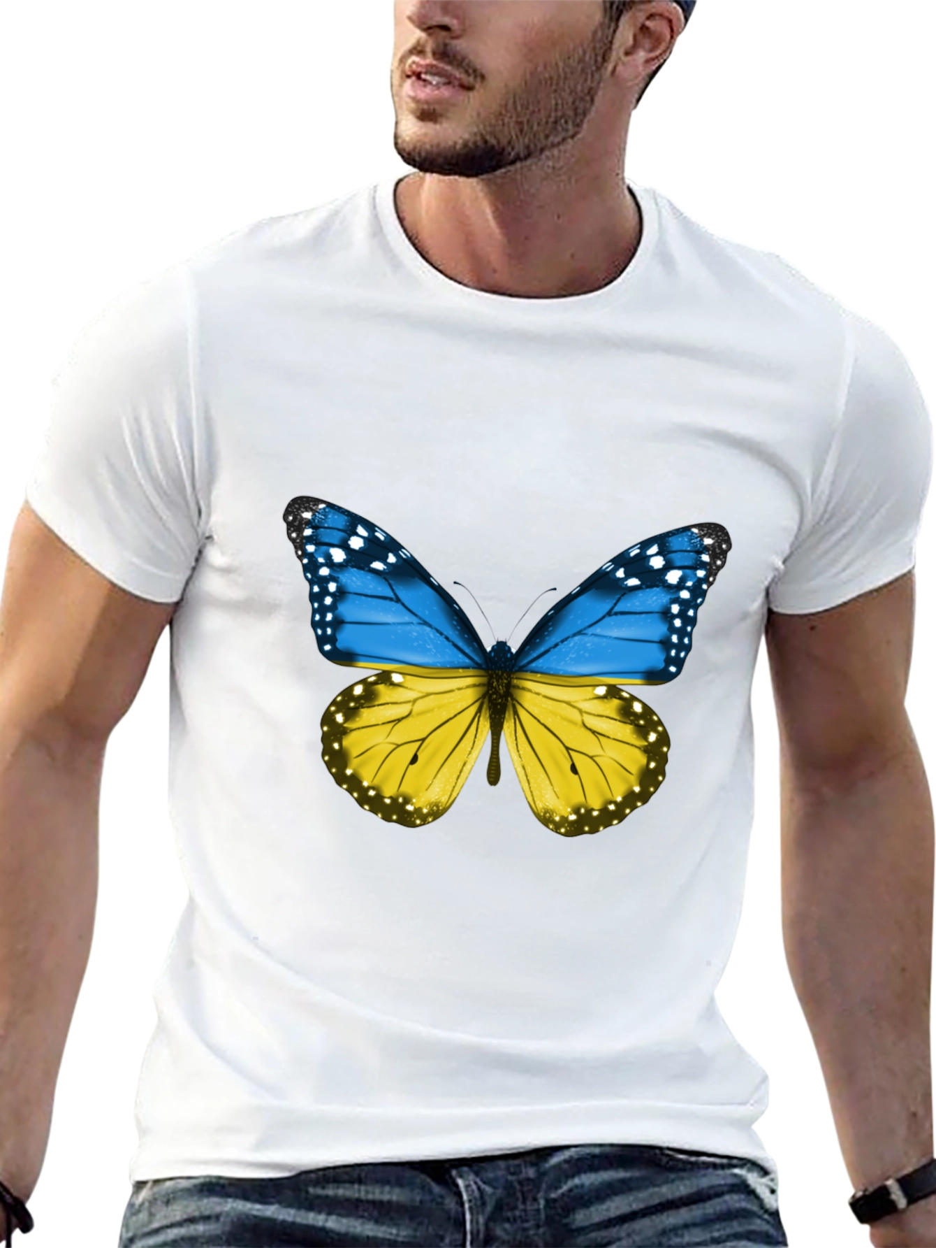 Ukraine Butterfly Graphic Tee - Black Cotton T-Shirt