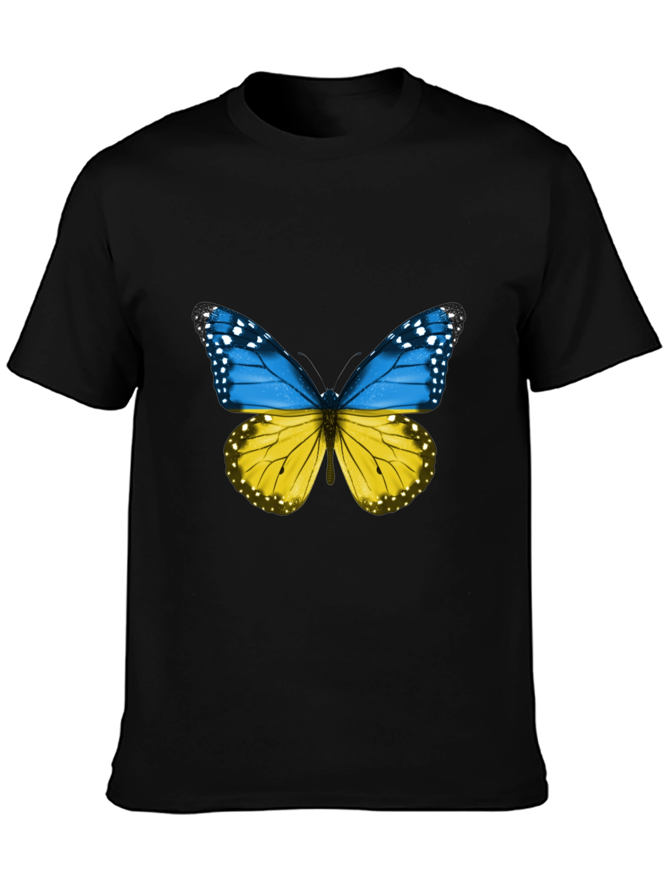 Ukraine Butterfly Graphic Tee - Black Cotton T-Shirt