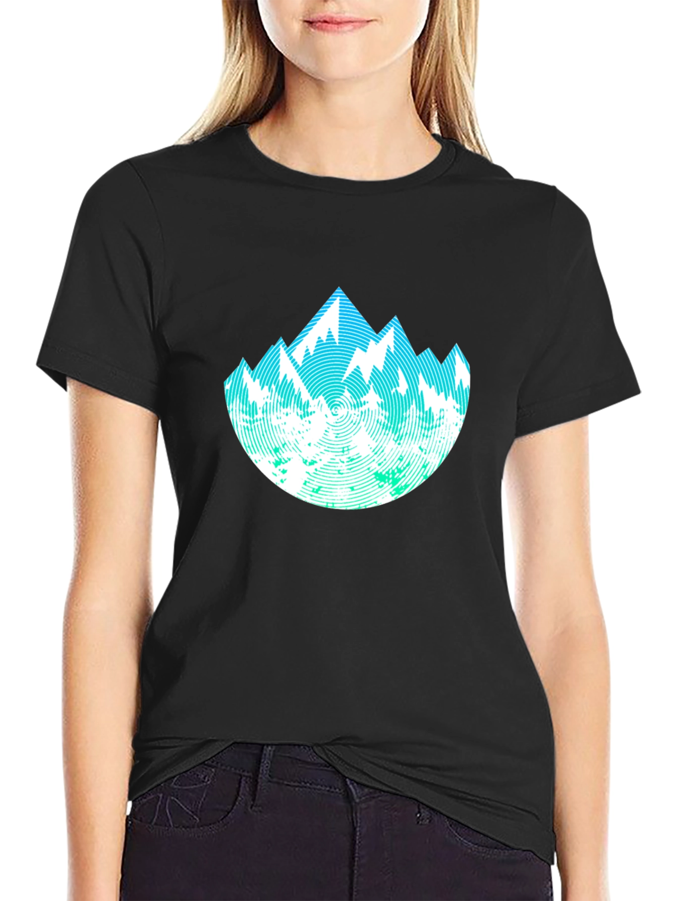 Abstract Mountain Graphic Tee - Black