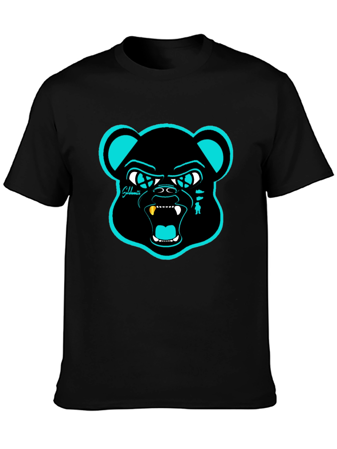 Bold Bear Graphic Tee - Black Cotton Crew Neck