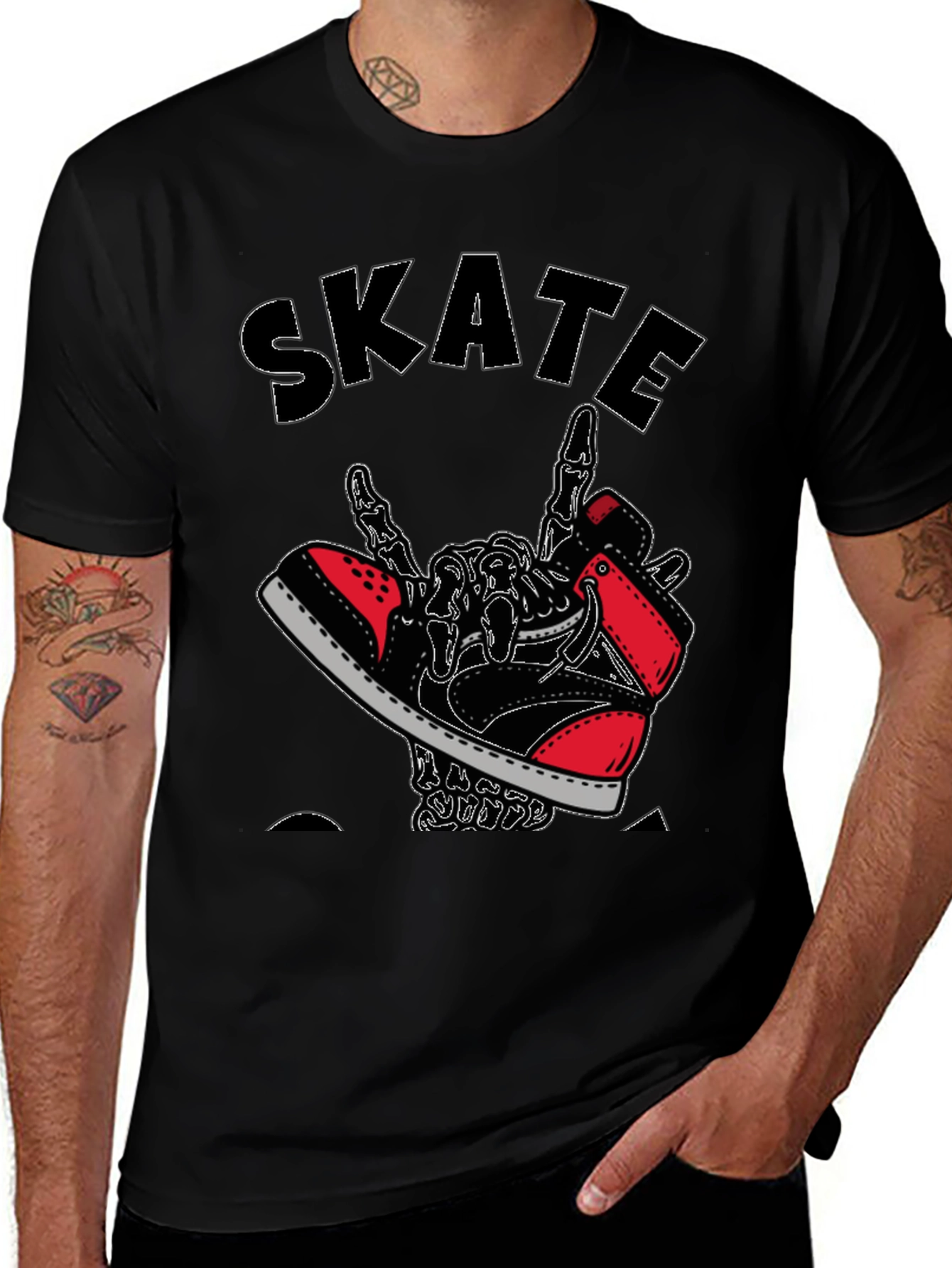 Skateboarding Skeleton Sneaker Graphic Tee - Black