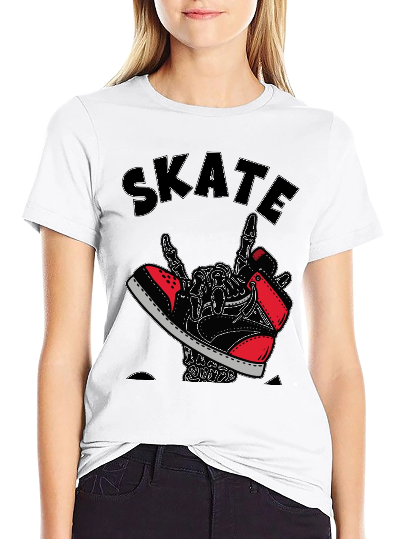 Skateboarding Skeleton Sneaker Graphic Tee - Black