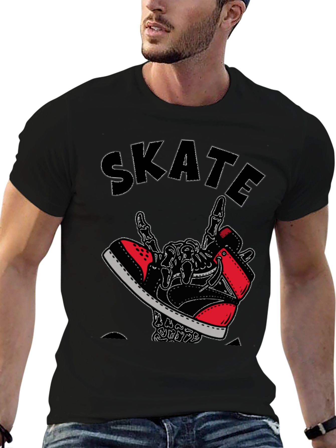 Skateboarding Skeleton Sneaker Graphic Tee - Black