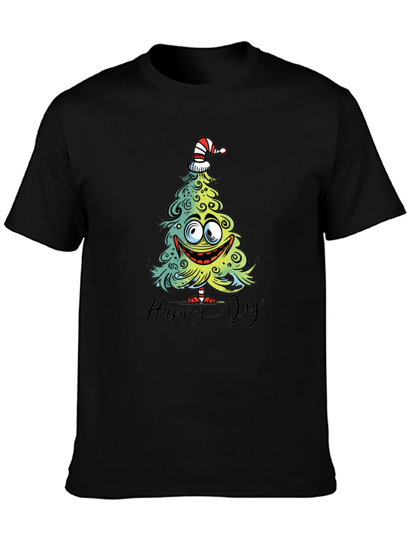 Funny Christmas Tree Graphic Tee - Happy Day Shirt