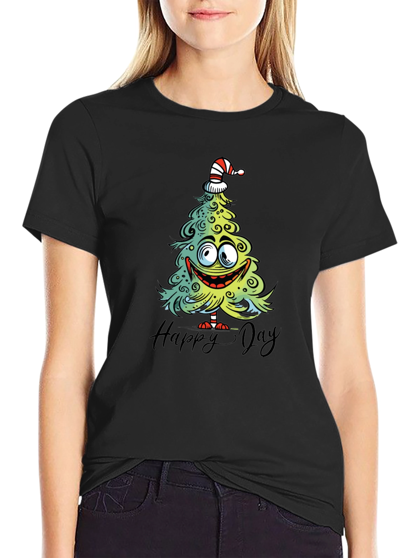 Funny Christmas Tree Graphic Tee - Happy Day Shirt