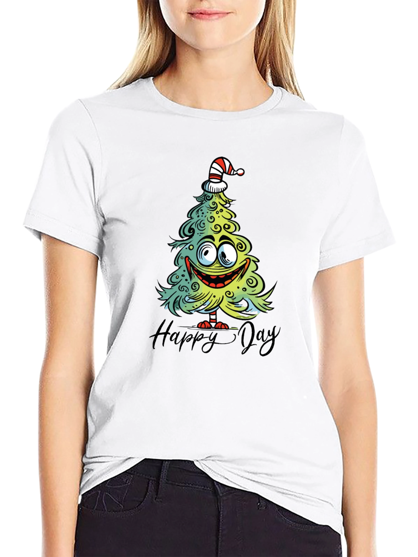 Funny Christmas Tree Graphic Tee - Happy Day Shirt