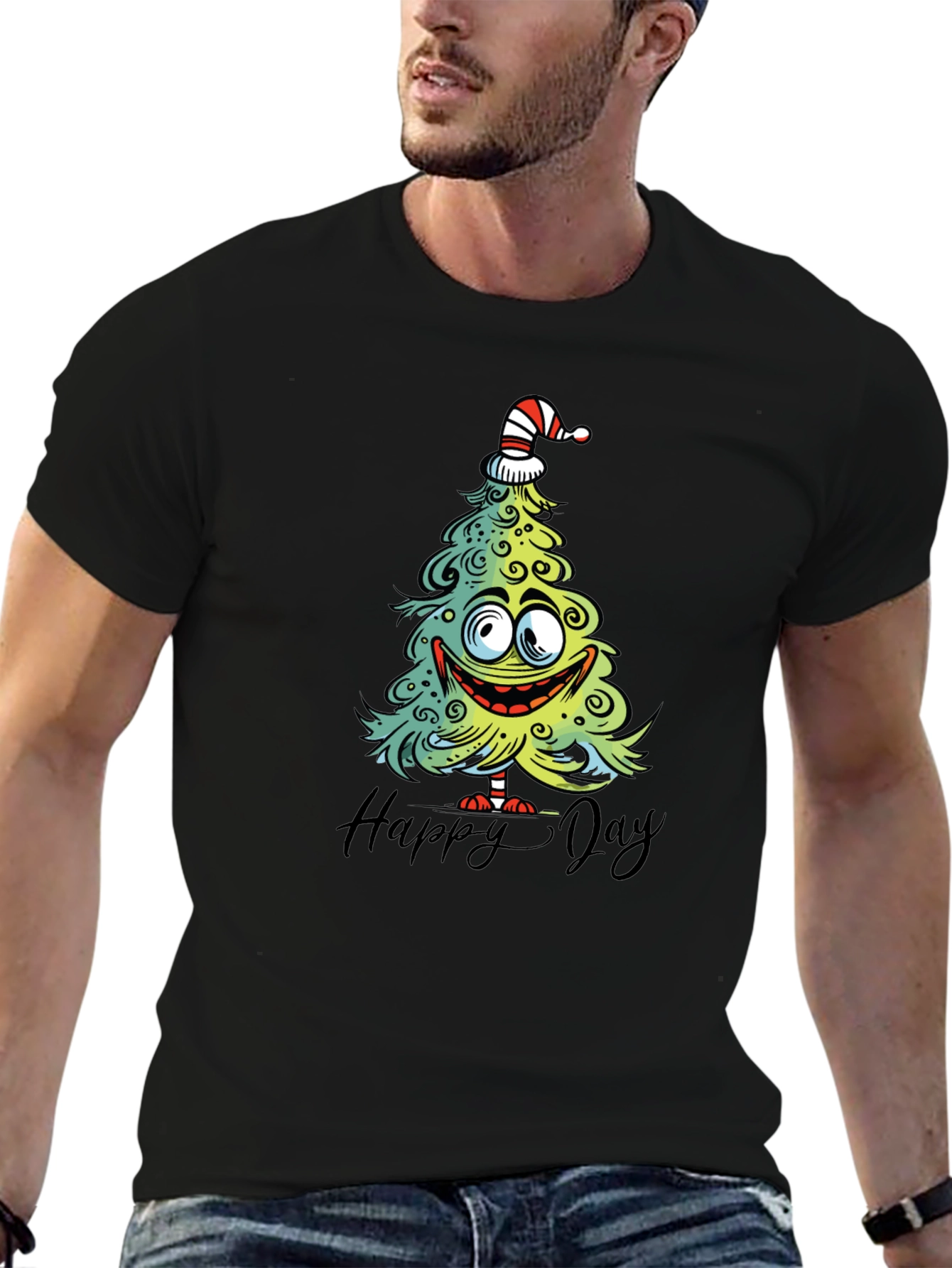 Funny Christmas Tree Graphic Tee - Happy Day Shirt