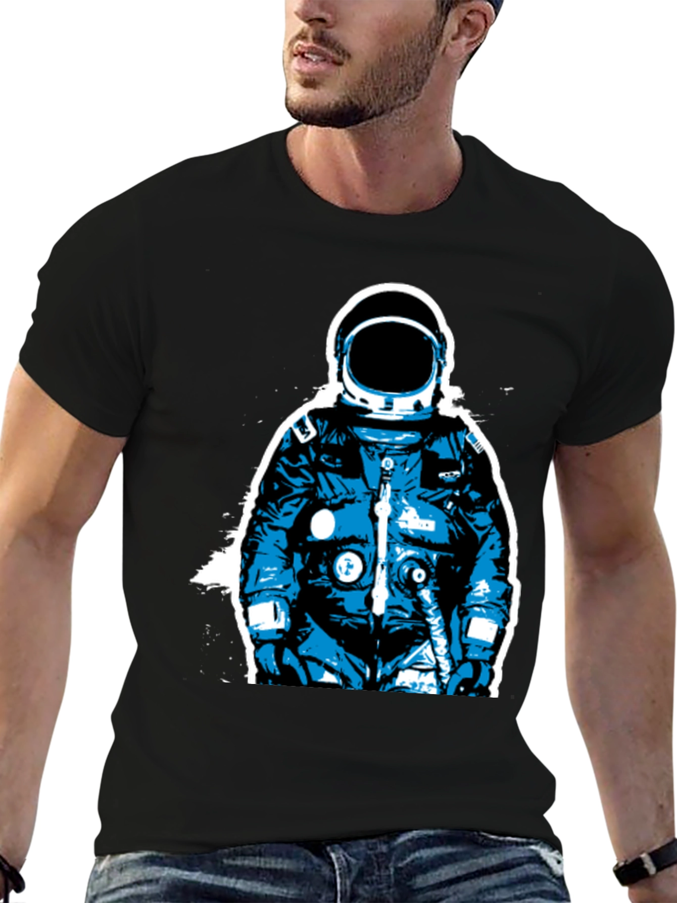 Astronaut Graphic Print Black T-Shirt