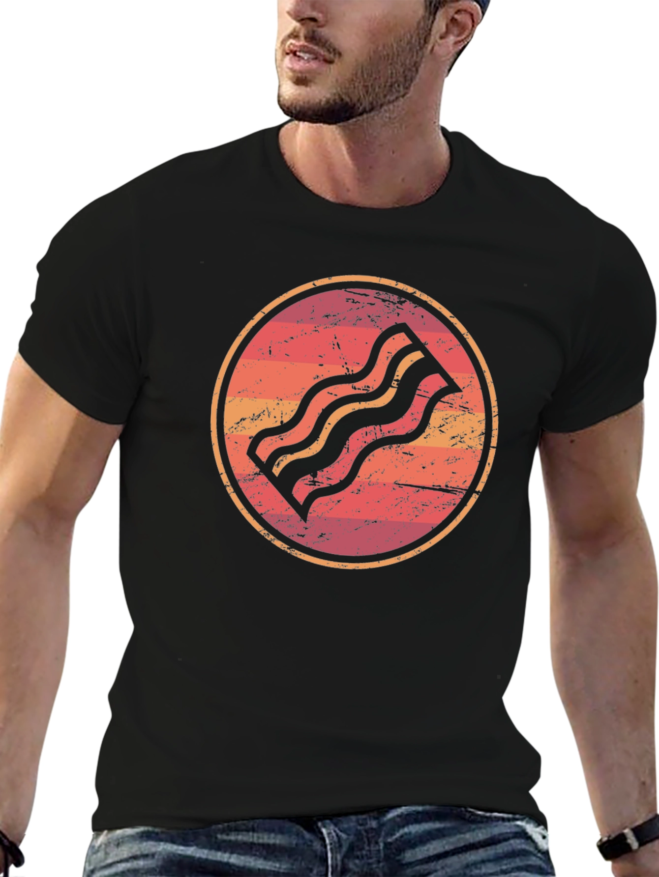 Retro Bacon Graphic Tee - Black Unisex T-Shirt