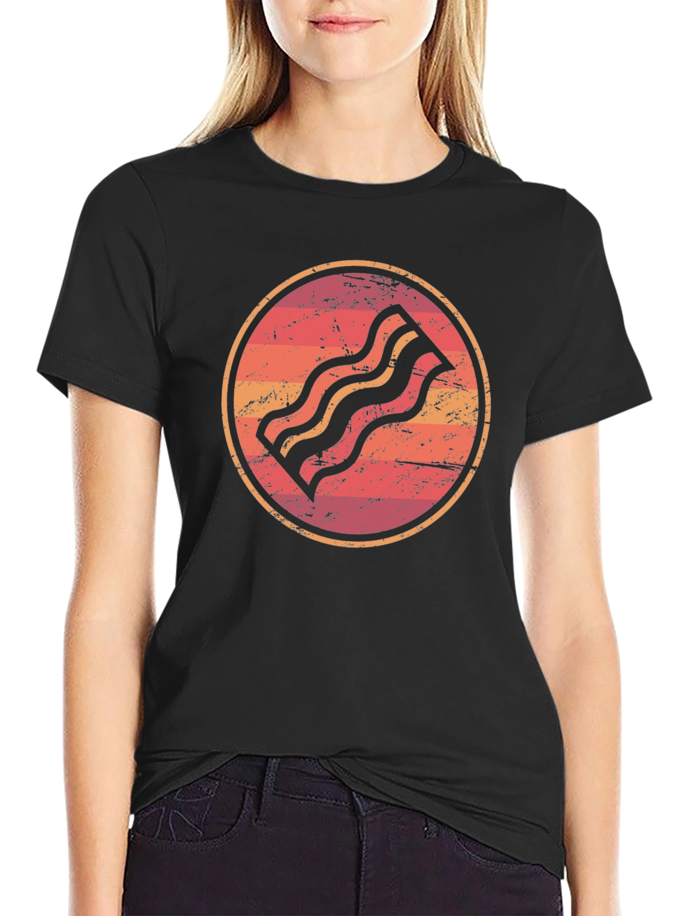 Retro Bacon Graphic Tee - Black Unisex T-Shirt