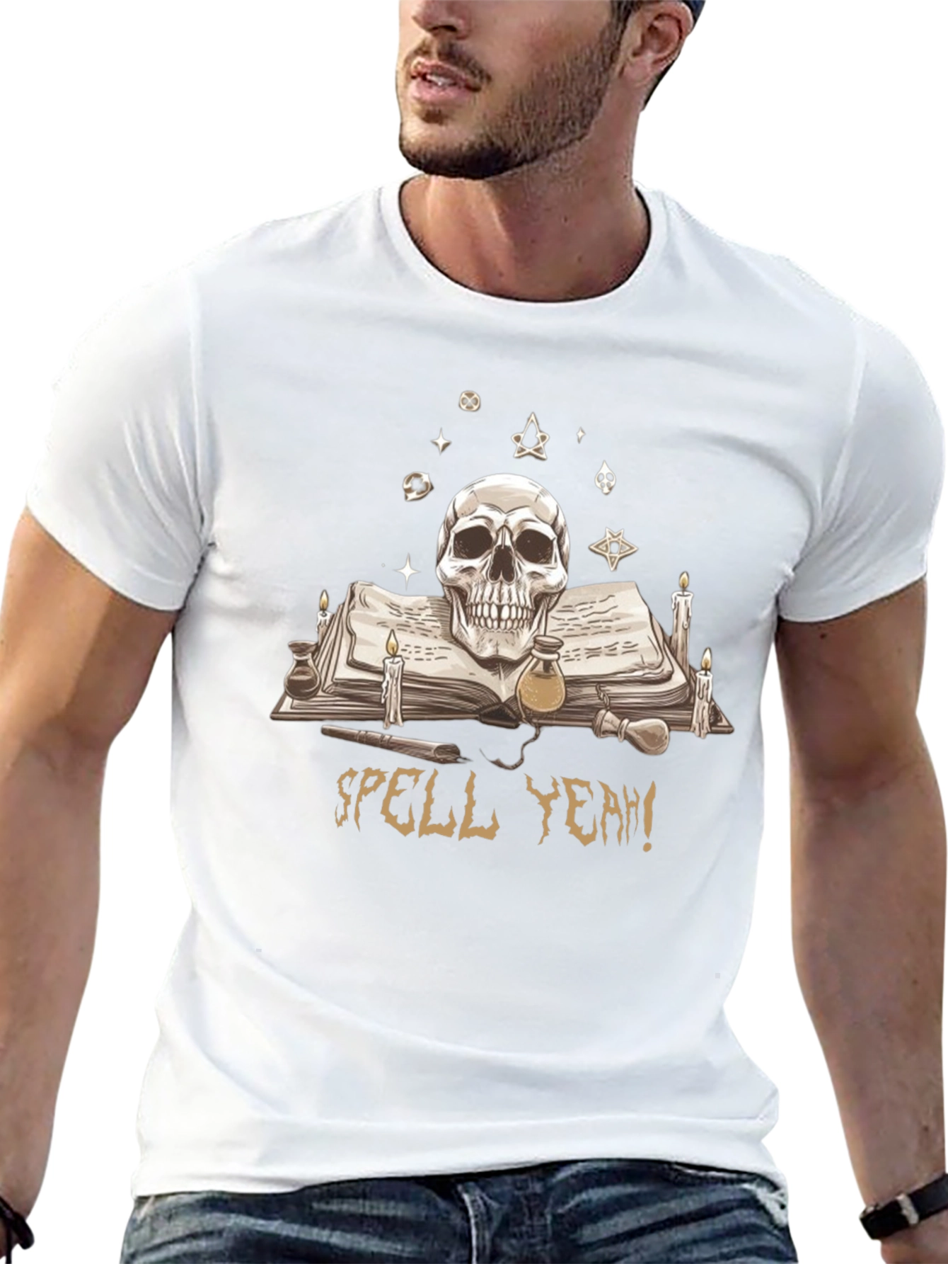 Skull & Spellbook Graphic T-Shirt - Dark Academia Style