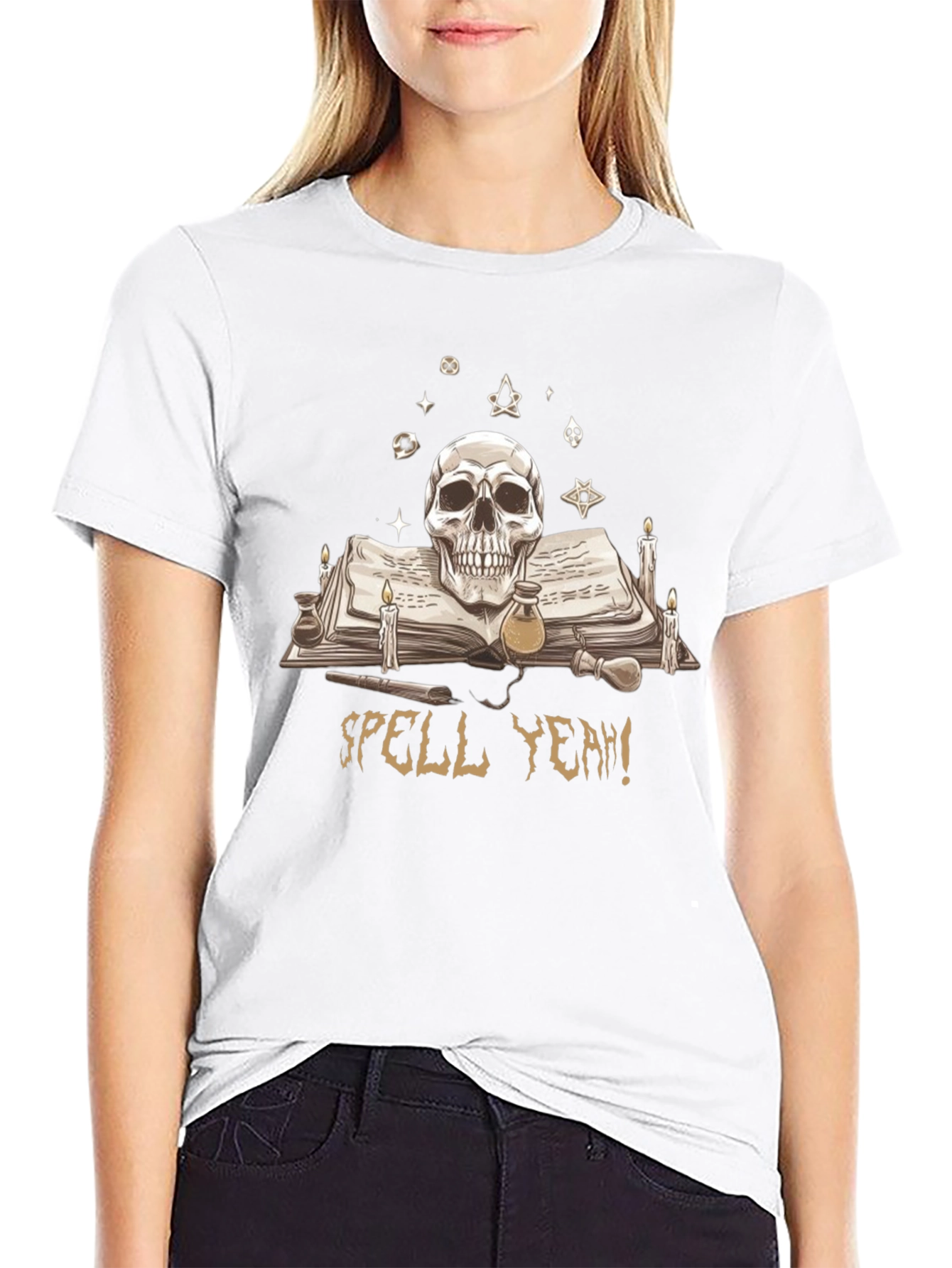 Skull & Spellbook Graphic T-Shirt - Dark Academia Style
