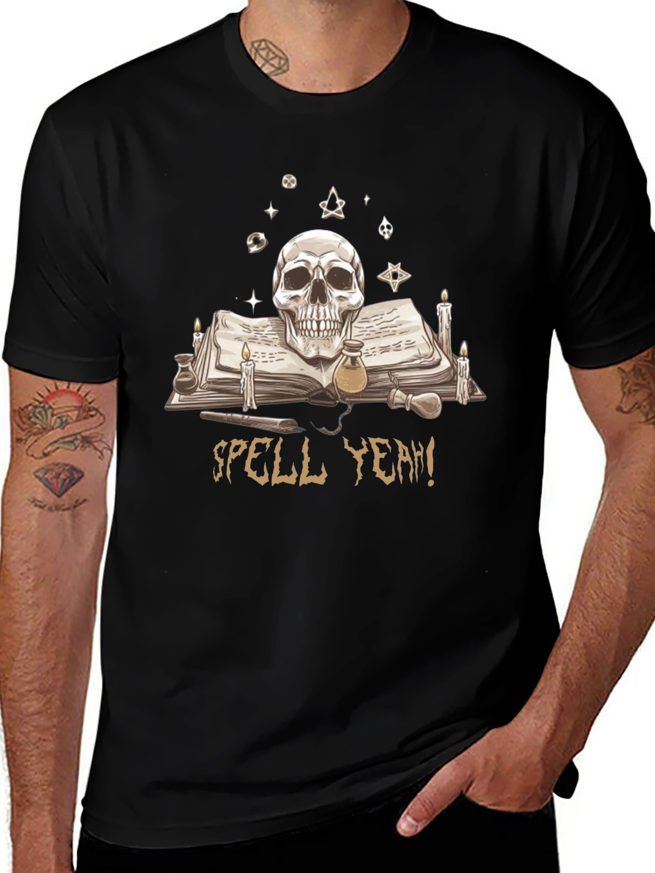 Skull & Spellbook Graphic T-Shirt - Dark Academia Style